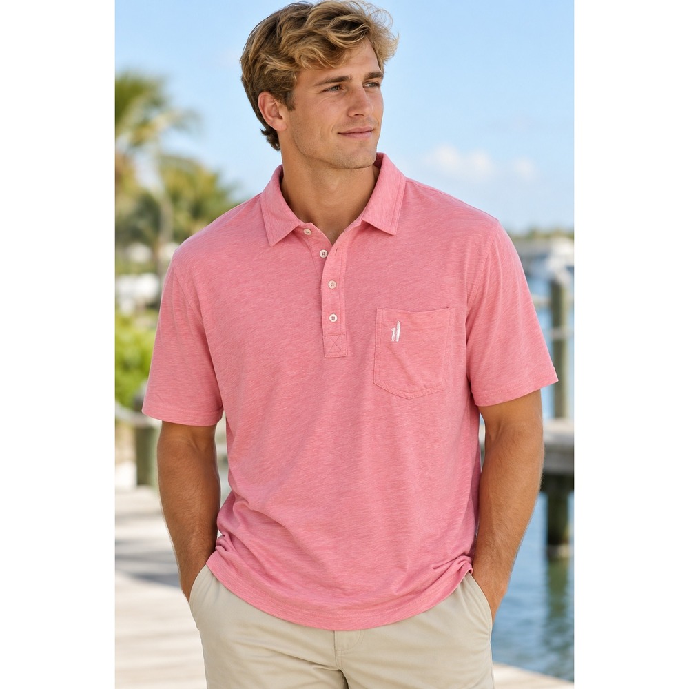 johnnie-O Hangin Out Polo Men's L Pink Modal Stretch Pocket Golf Coastal Shirt